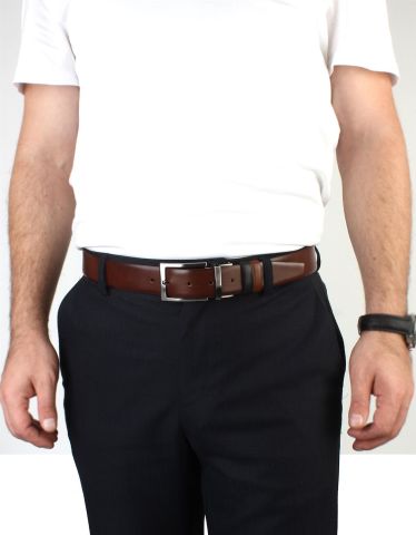 Çift Taraflı Deri Klasik Erkek Kemeri OLM8004 Kahverengi