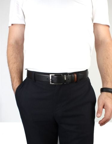 Çift Taraflı Deri Klasik Erkek Kemeri OLM8004 Kahverengi