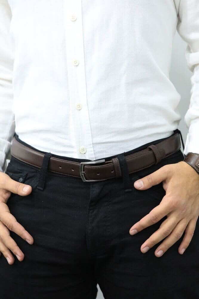 Guard Acı Kahve Dikişli Klasik Deri Erkek Kemeri - 3,5 Cm