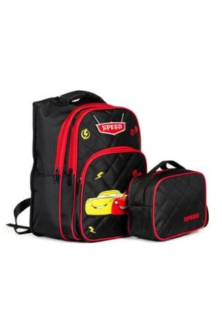 Karakterli Beslenmeli Ilkokul Sırt Çantası Siyah Kırmızı