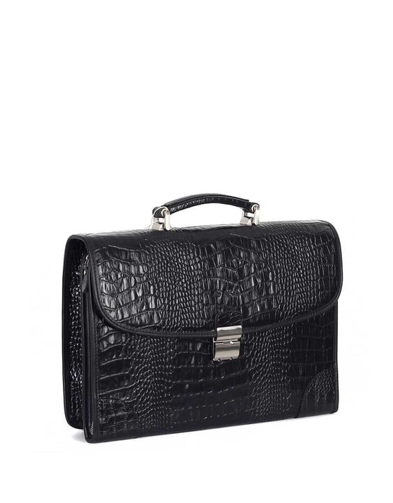 Deri Evrak Çantası OLM255 Siyah - Timsah Desenli