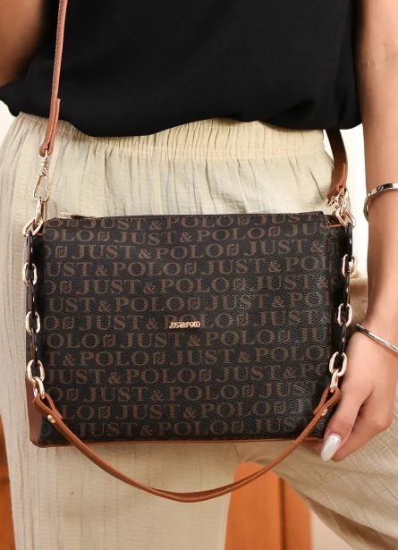 Just Polo Kadın Zincir Detaylı El ve Omuz Çantası Kahverengi