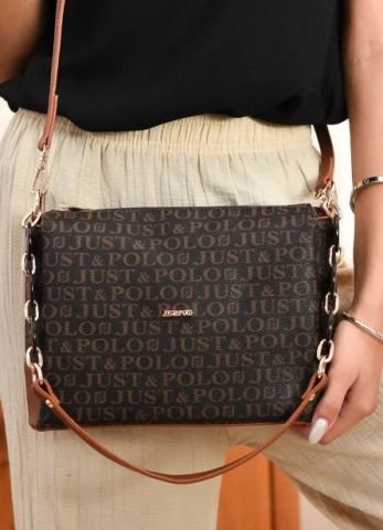 Just Polo Kadın Zincir Detaylı El ve Omuz Çantası Kahverengi