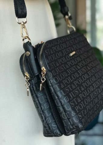 Just Polo 5 Bölmeli Günlük Kullanıma Uygun Büyük Boy Kadın Çapraz Omuz Çantası Siyah