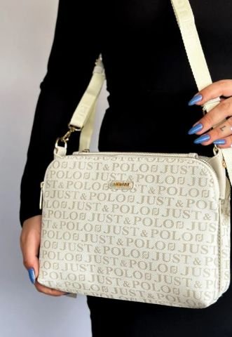 Just Polo 5 Bölmeli Günlük Kullanıma Uygun Büyük Boy Kadın Çapraz Omuz Çantası Krem