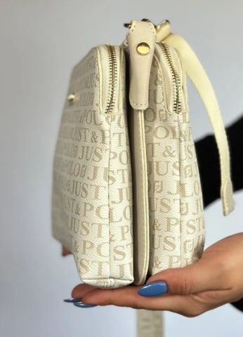 Just Polo 5 Bölmeli Günlük Kullanıma Uygun Büyük Boy Kadın Çapraz Omuz Çantası Krem