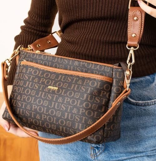 Just Polo 4 Bölmeli Çift Askılı Empirme Baskılı Omuz Ve Çapraz Çantası OLM2204