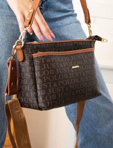 Just Polo 4 Bölmeli Çift Askılı Empirme Baskılı Omuz Ve Çapraz Çantası OLM2204