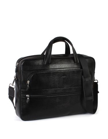 Deri Evrak Çantası OLM247 Siyah - Lazer Desenli