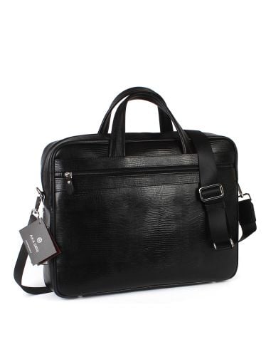 Deri Evrak Çantası OLM247 Siyah - Lazer Desenli