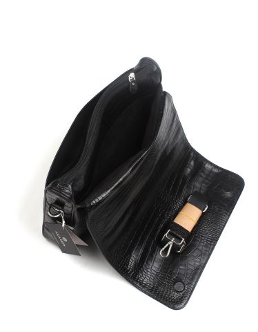 Deri Omuzdan Askılı Çanta OLM230 Siyah - Timsah Desenli