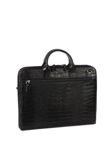 Deri Evrak Çantası OLM239 Siyah - Timsah Desenli