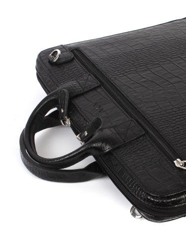 Deri Evrak Çantası OLM239 Siyah - Timsah Desenli