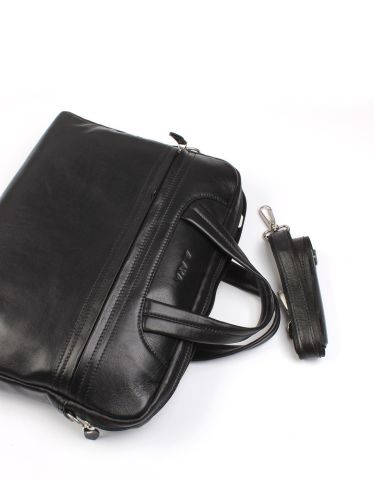 Deri Laptop Evrak Çantası OLM298 Siyah - Düz