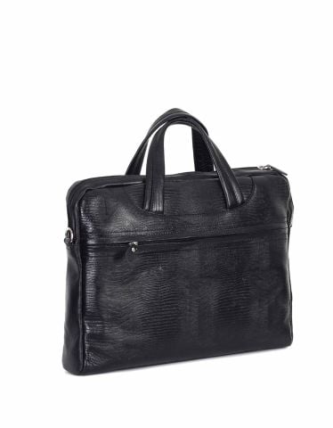 Deri Laptop Evrak Çantası OLM298 Siyah - Lazer Desenli