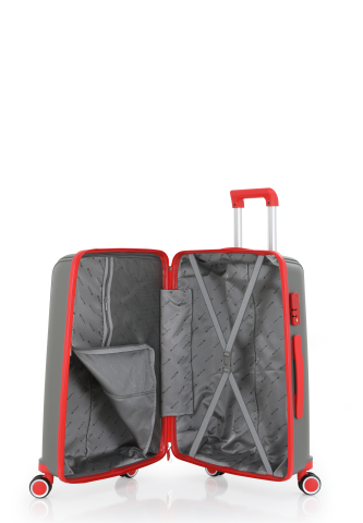 Mçs Polipropilen Valiz Seti Büyük & Orta OLM305 Gri-Kırmızı