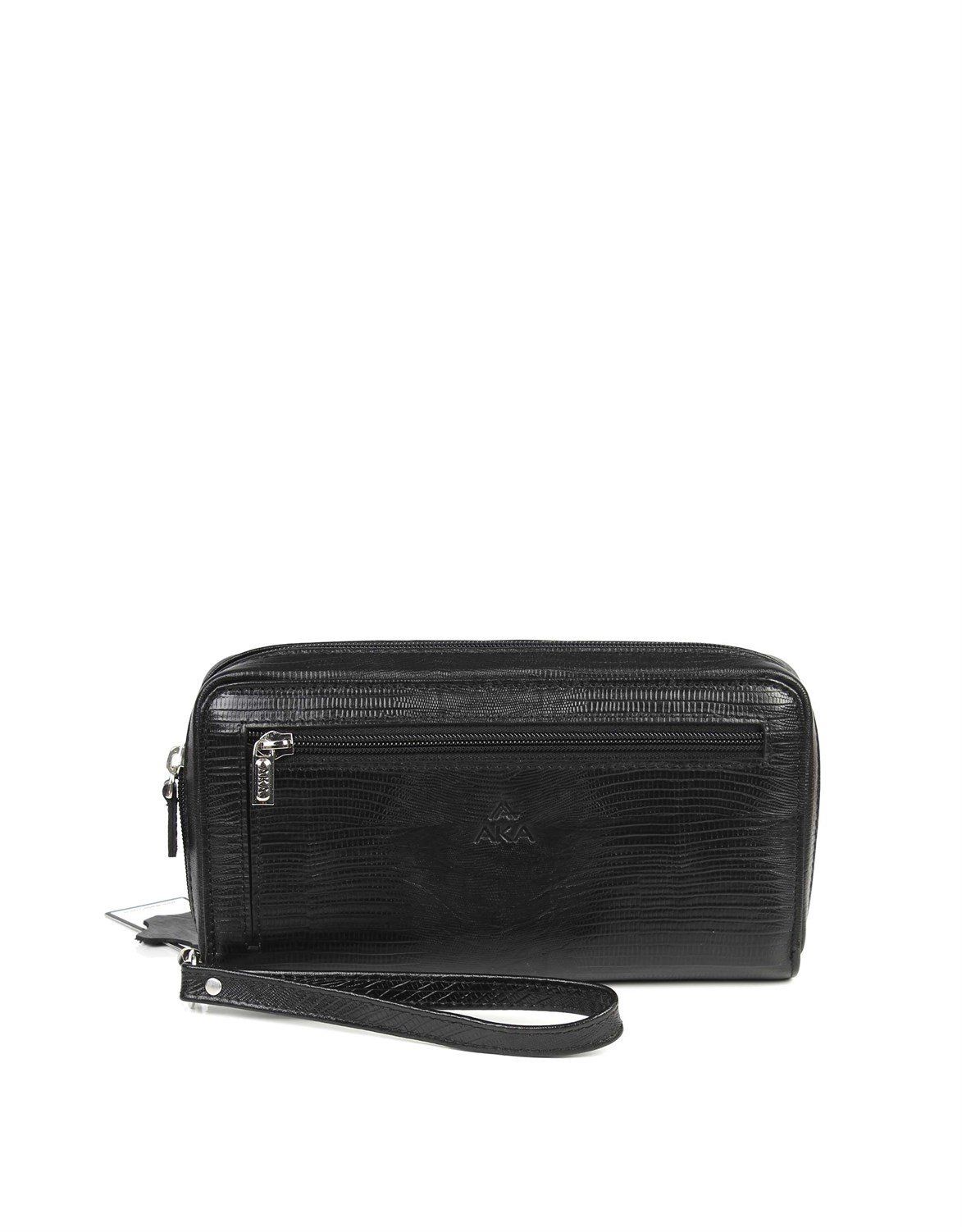 Deri Siyah El Çantası OLM334 Siyah - Lazer Desenli