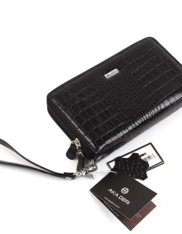 Deri El Çantası OLM331 Siyah - Timsah Desenli