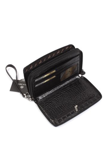 Deri El Çantası OLM331 Siyah - Timsah Desenli