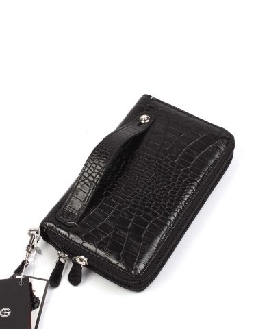 Deri El Çantası OLM331 Siyah - Timsah Desenli