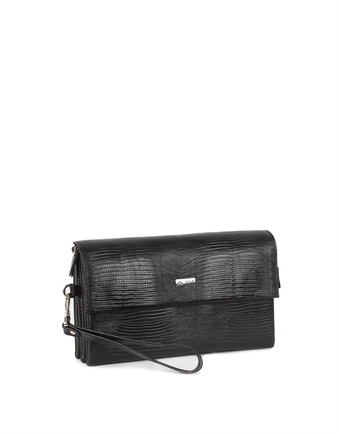 Deri El Çantası OLM309 Siyah - Lazer Desenli