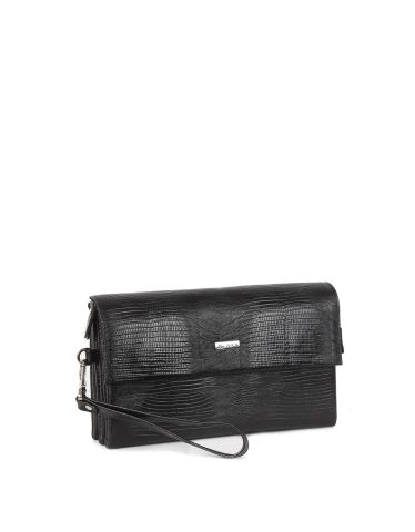 Deri El Çantası OLM309 Siyah - Lazer Desenli