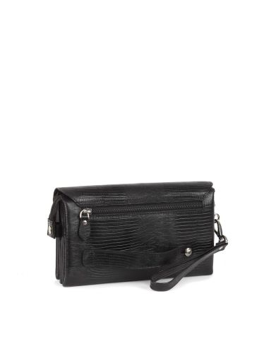 Deri El Çantası OLM309 Siyah - Lazer Desenli