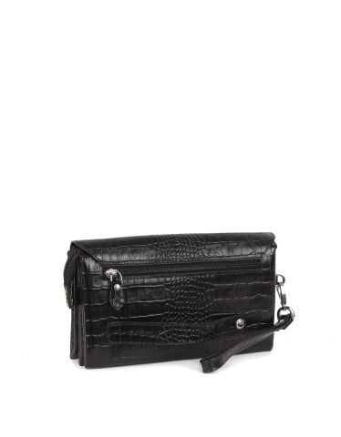 Deri El Çantası OLM309 Siyah - Timsah Desenli