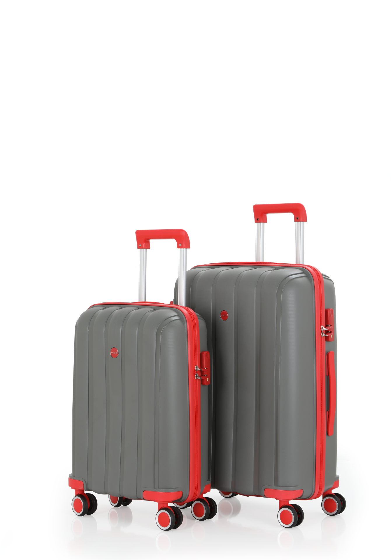 Mçs Polipropilen Valiz Seti Orta & Kabin OLM305 Gri-Kırmızı