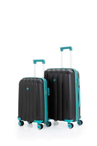 Mçs Polipropilen Valiz Seti Orta & Kabin OLM305 Siyah-Cam Göbeği