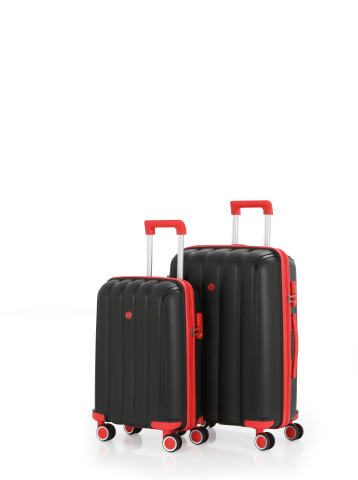 Mçs Polipropilen Valiz Seti Orta & Kabin OLM305 Siyah-Kırmızı