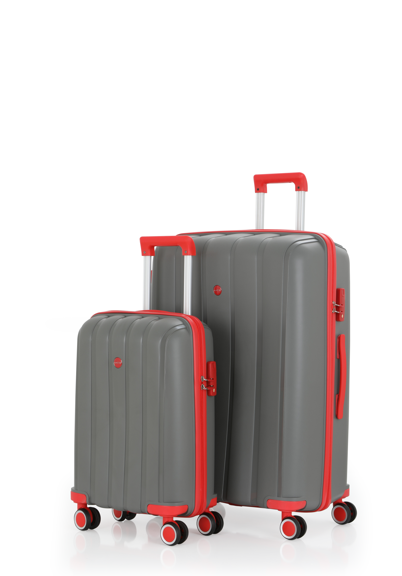 Mçs Polipropilen Valiz Seti Büyük & Kabin OLM305 Gri-Kırmızı