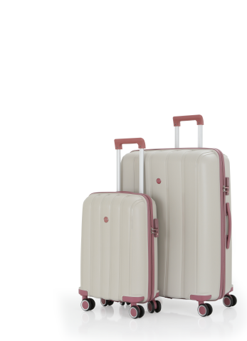 Mçs Polipropilen Valiz Seti Büyük & Kabin OLM305 Kemik-Koyu Pudra