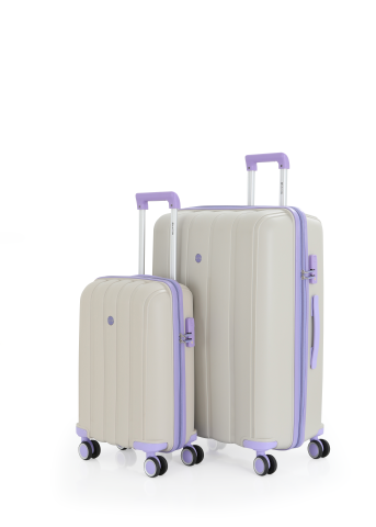 Mçs Polipropilen Valiz Seti Büyük & Kabin OLM305 Kemik-Lila