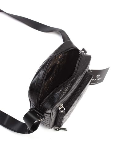 Deri Omuz Çantası OLM328 Siyah - Timsah Desenli