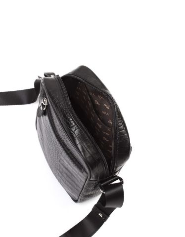 Deri Omuz Çantası OLM328 Siyah - Timsah Desenli
