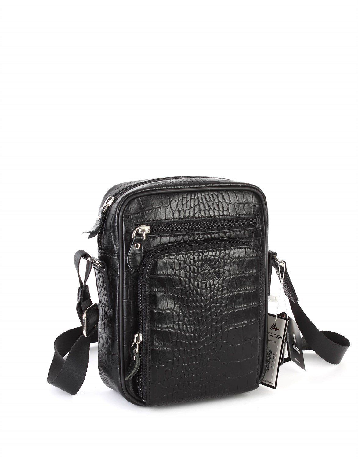 Deri Omuz Çantası OLM328 Siyah - Timsah Desenli