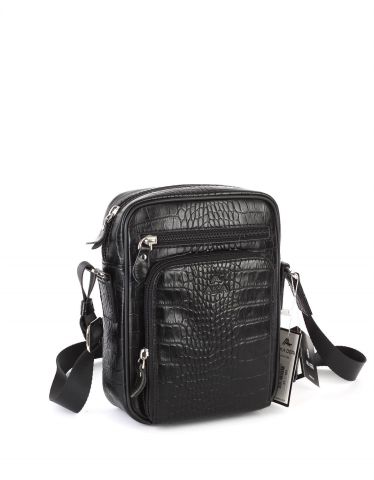 Deri Omuz Çantası OLM328 Siyah - Timsah Desenli