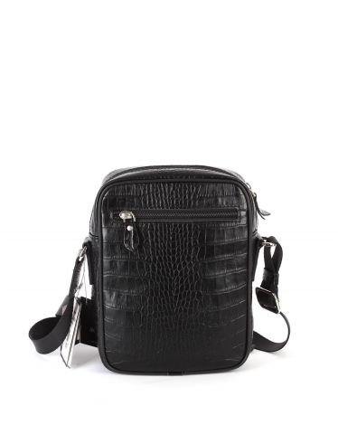 Deri Omuz Çantası OLM328 Siyah - Timsah Desenli