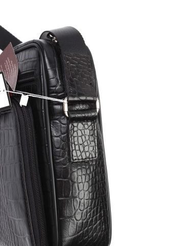 Deri Omuz Çantası OLM328 Siyah - Timsah Desenli